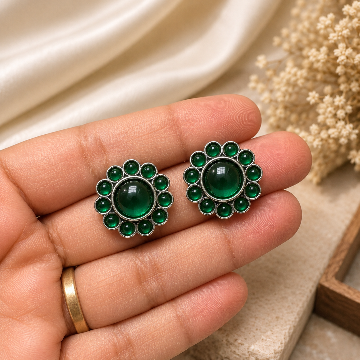 Dark Green Onyx Bloom Studs