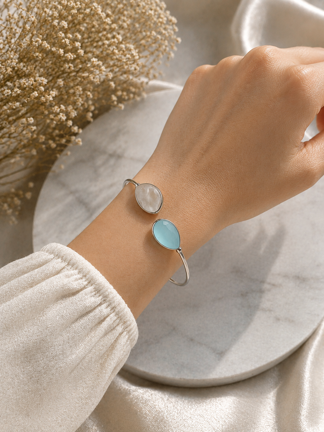 Elegant Teal & Pearl Cuff Bracelet