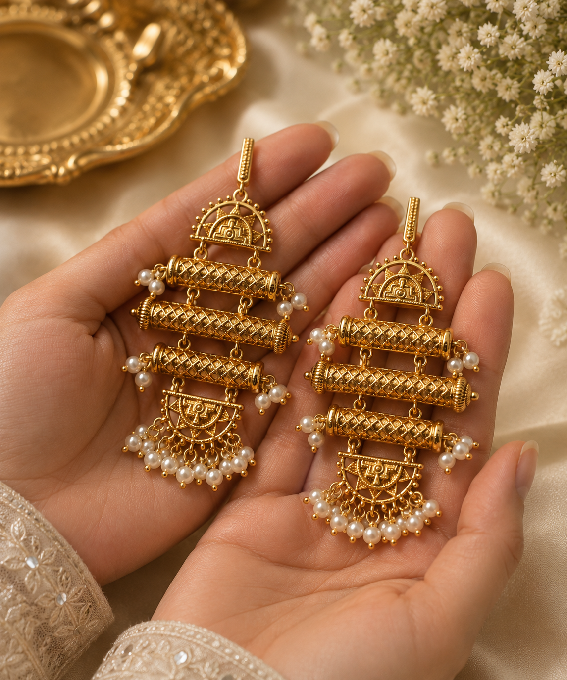 Royal Pearl Bar Earrings