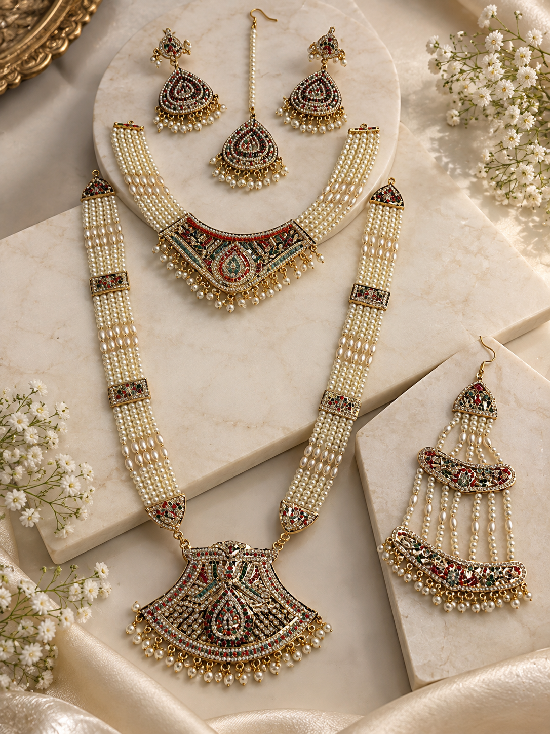 Royal Hyderabadi Jadau Pearl Bridal Jewellery Set