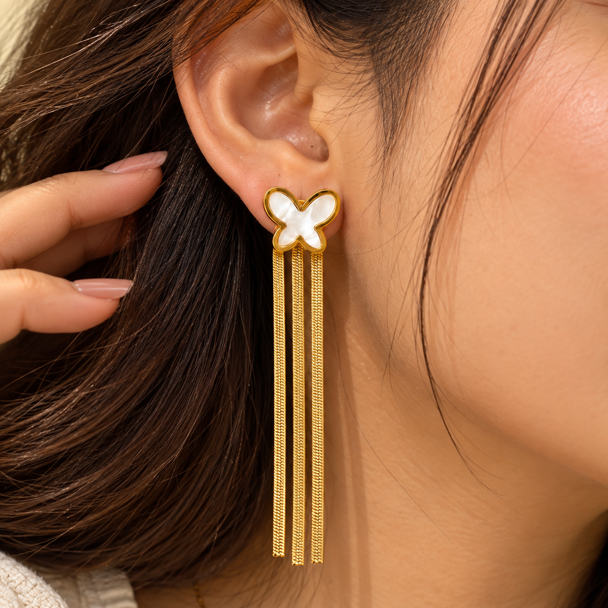 Anti Tarnish Butterfly Chain Earrings for Women | Gold Drop Earrings