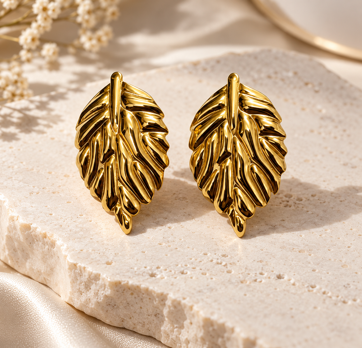 Anti-Tarnish Leaf Earrings for Women | Gold Finish Statement Earrings