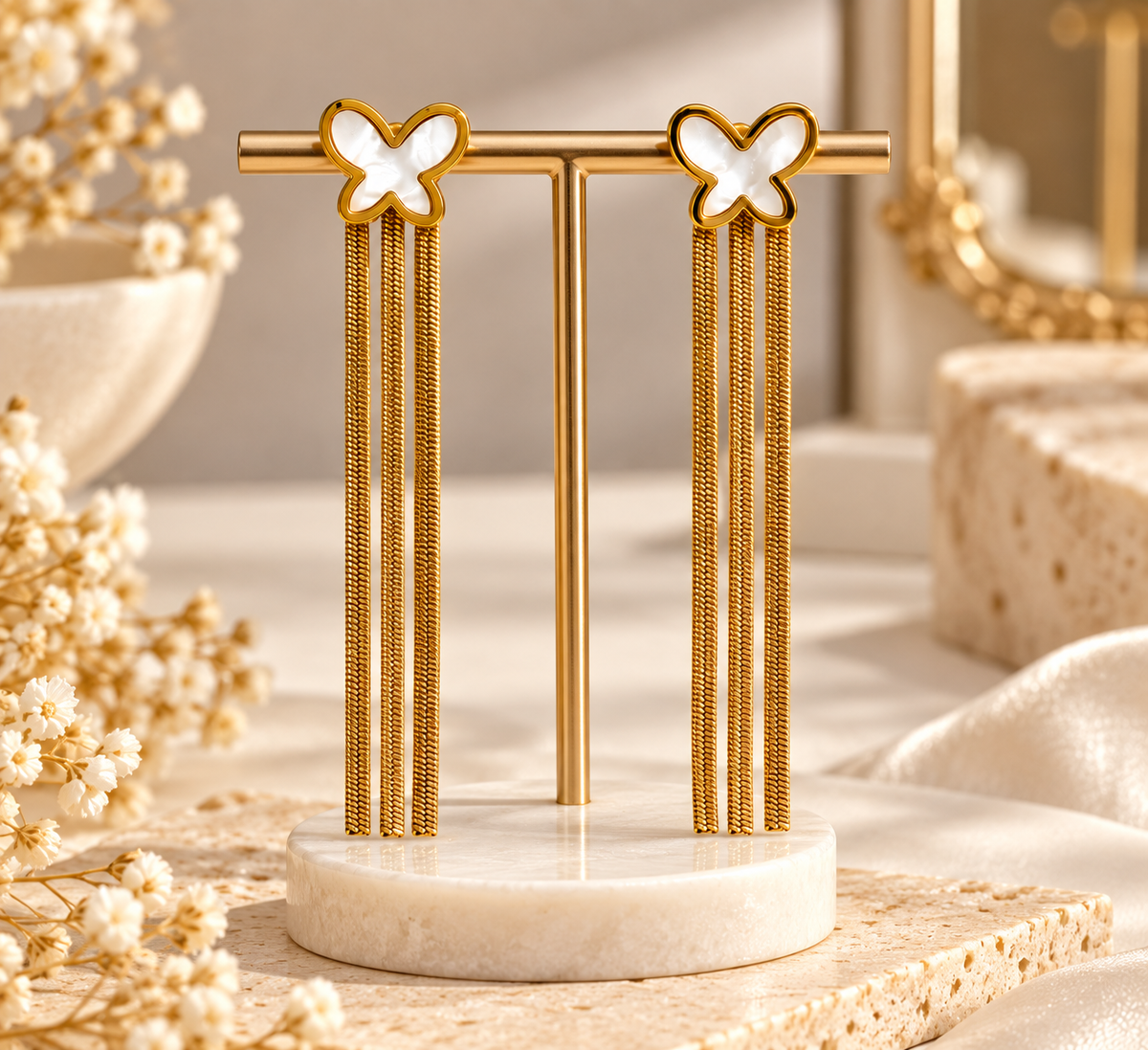 Anti Tarnish Butterfly Chain Earrings for Women | Gold Drop Earrings