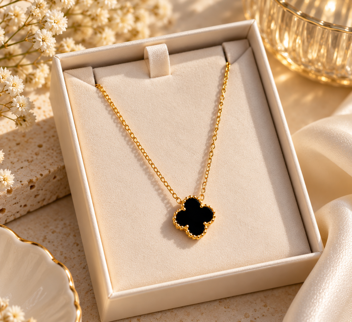 Black Clover Pendant Necklace for Women | Elegant Gold-Tone Statement Pendant