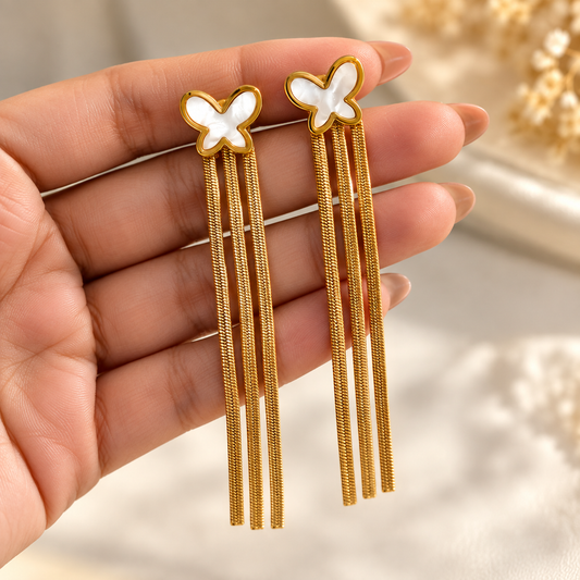Anti Tarnish Butterfly Chain Earrings for Women | Gold Drop Earrings