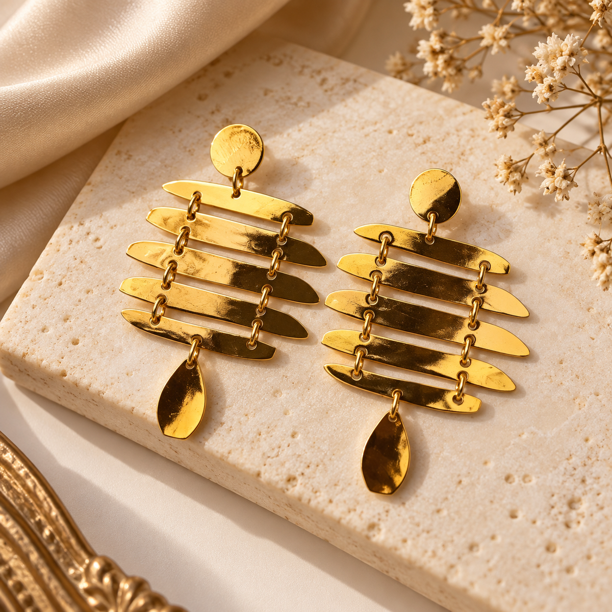 Wishberrie Aurelia Anti Tarnish Gold Statement Earrings for Women | Geometric Drop Earrings