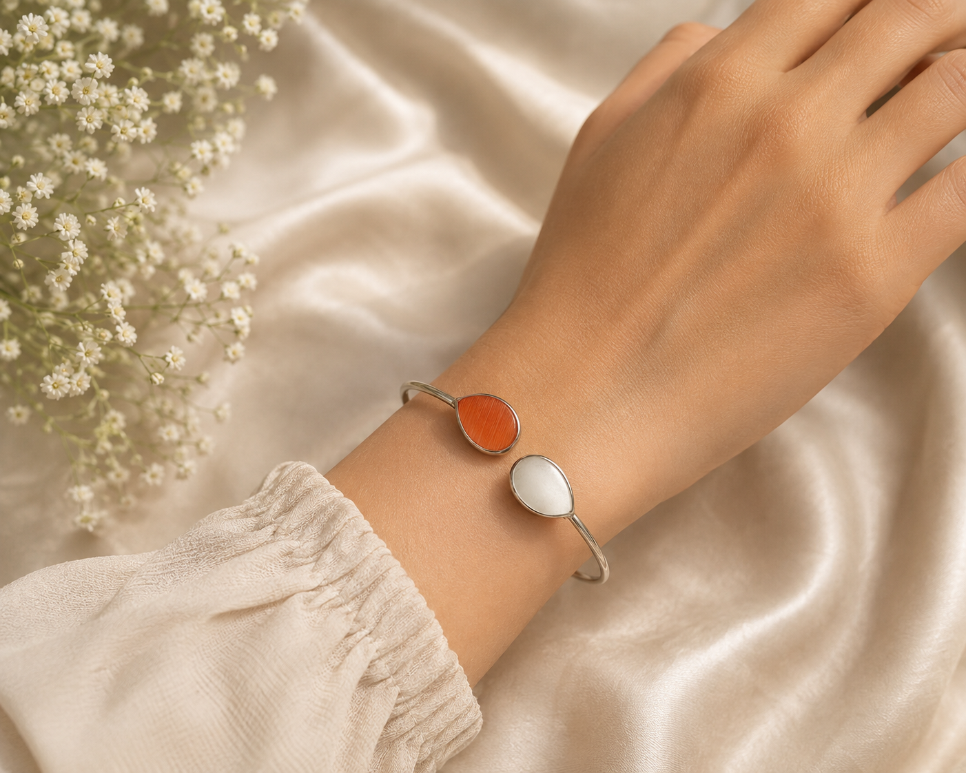 Coral & Pearl Dual-Tone Bracelet