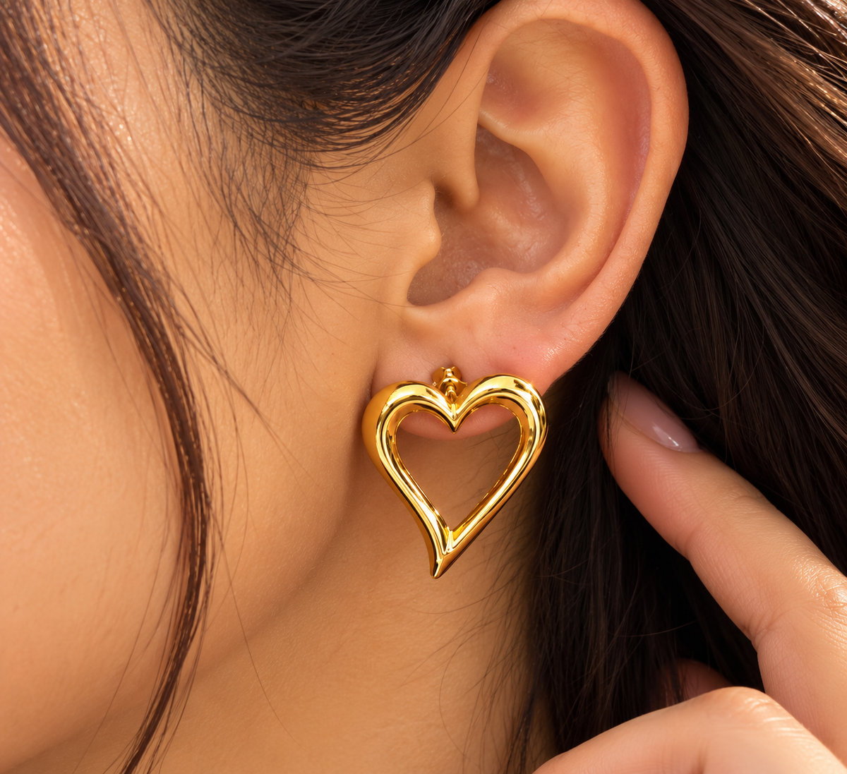 Gold Heart Stud Earrings for Women | Minimalist Love Heart Earrings