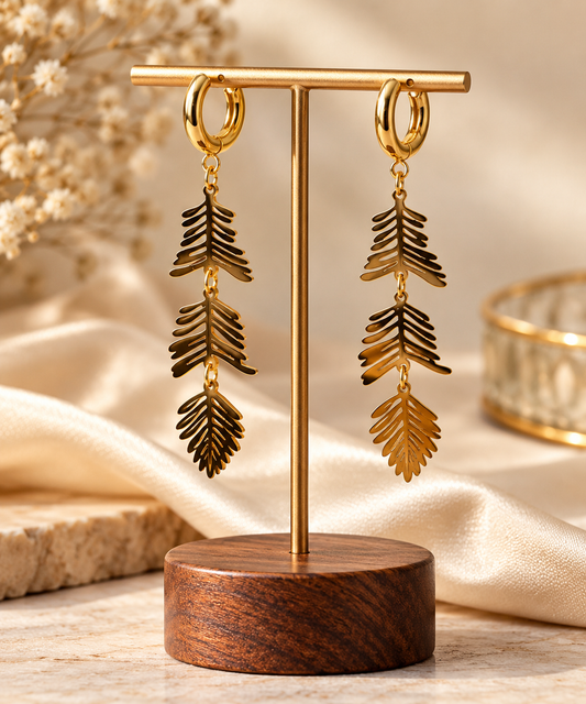 Elara Leaf Drops | Anti Tarnish Gold Leaf Drop Earrings for Women