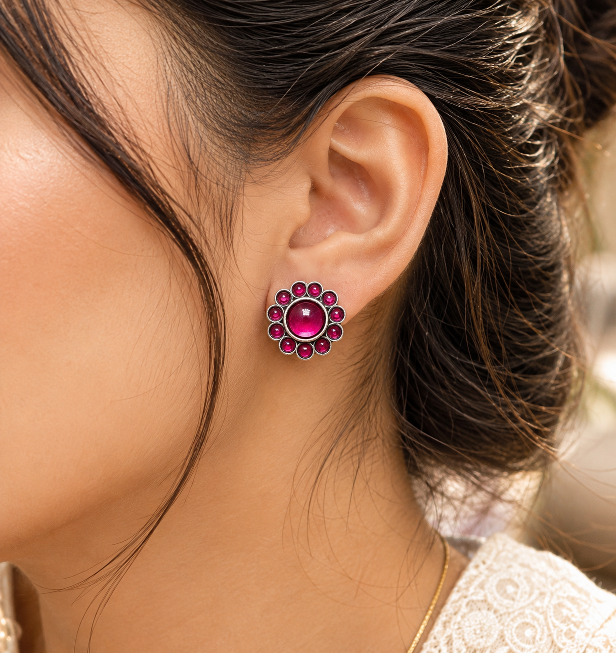 Wine Onyx Bloom Studs