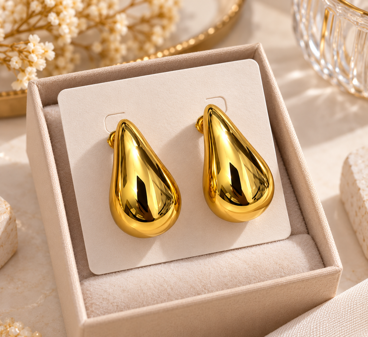 Gold Teardrop Statement Earrings for Women | Elegant Chunky Drop Earrings