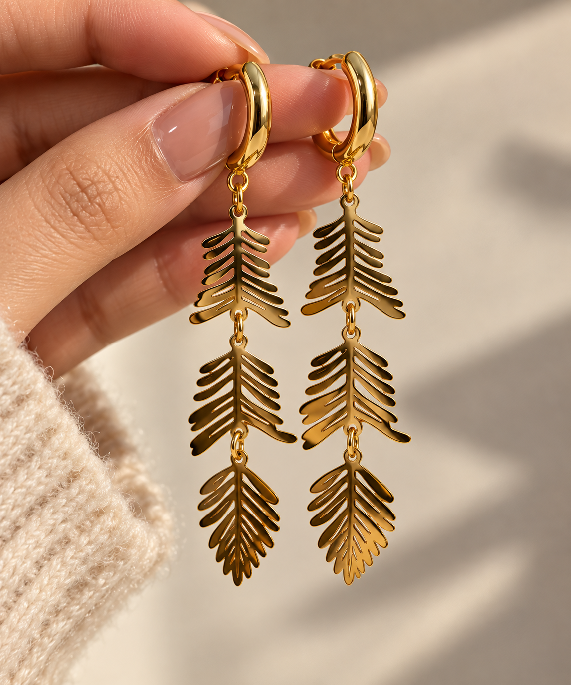 Elara Leaf Drops | Anti Tarnish Gold Leaf Drop Earrings for Women