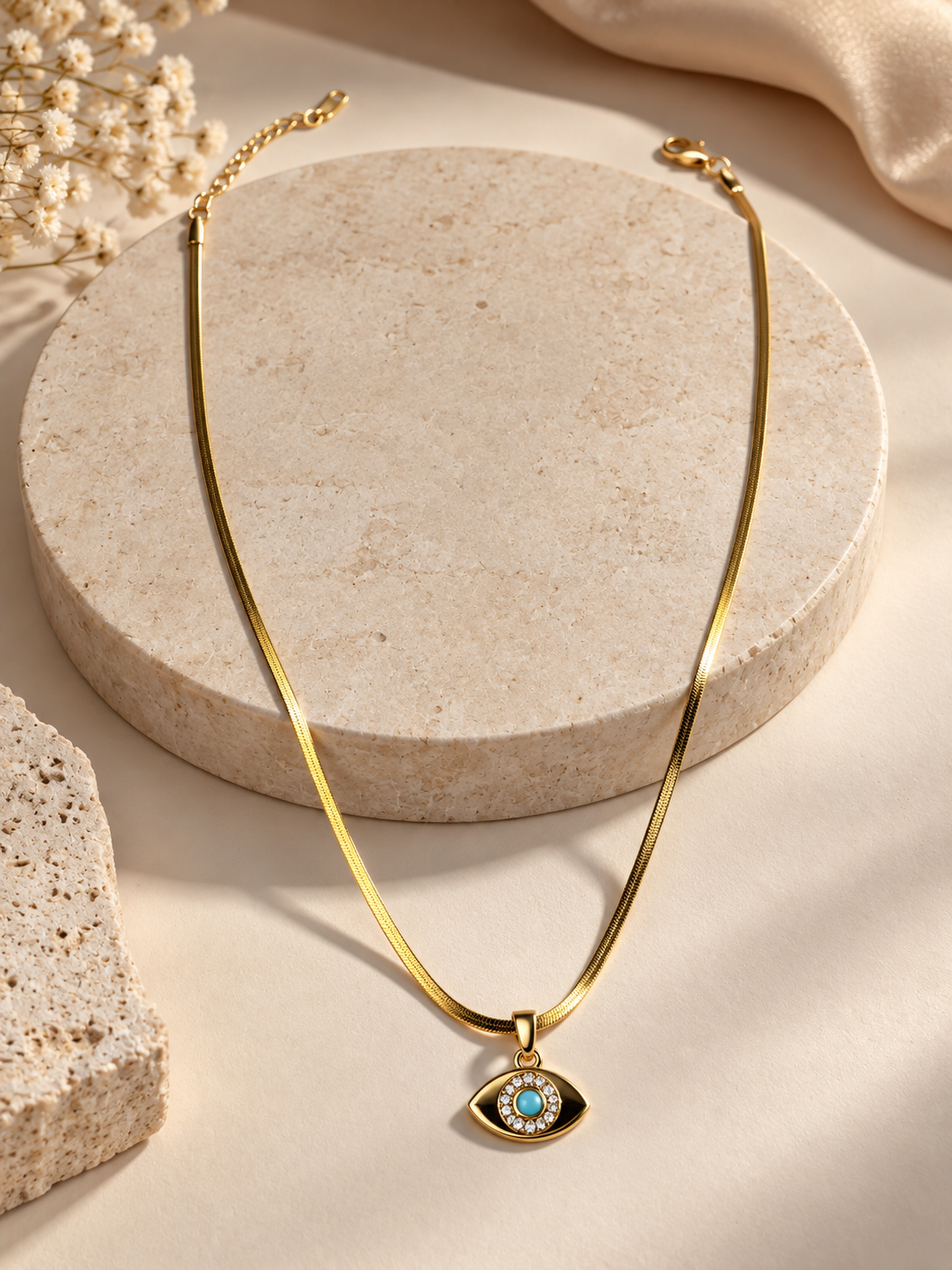 Anti Tarnish Evil Eye Locket Pendant Necklace for Women | Gold-Tone Turquoise Pendant