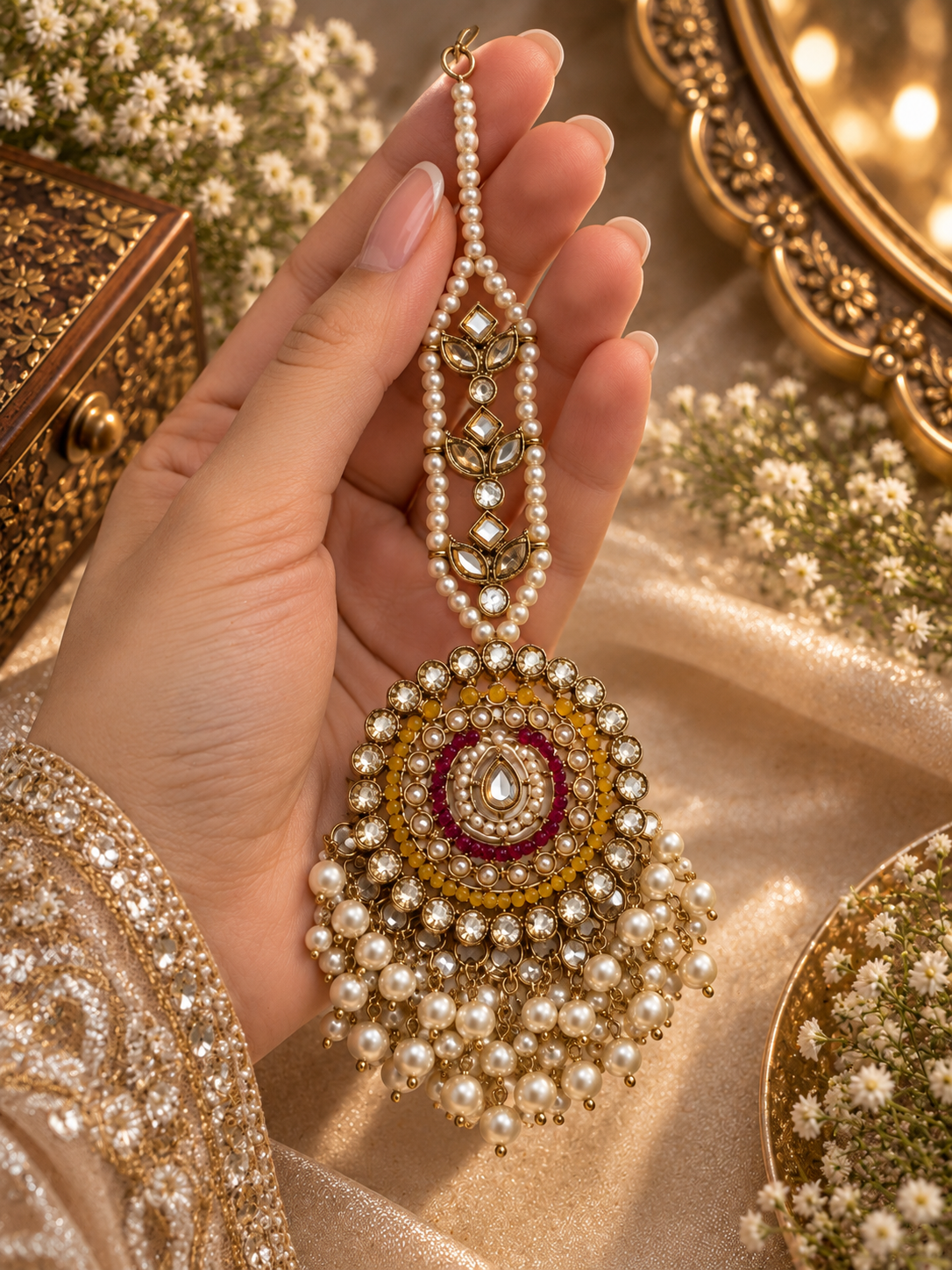 Regal Kundan Pearl Bloom Maangtikka