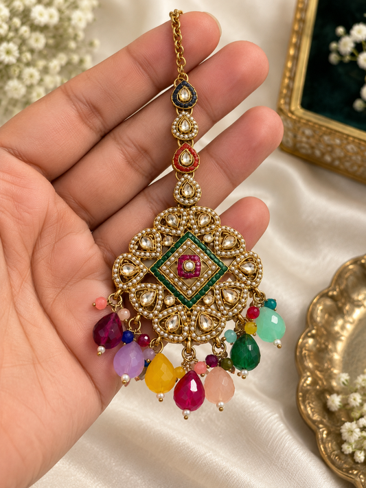 Multicolor Kundan Pearl Mangteeka