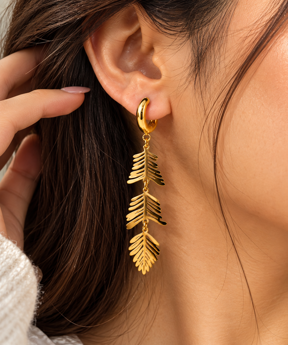 Elara Leaf Drops | Anti Tarnish Gold Leaf Drop Earrings for Women
