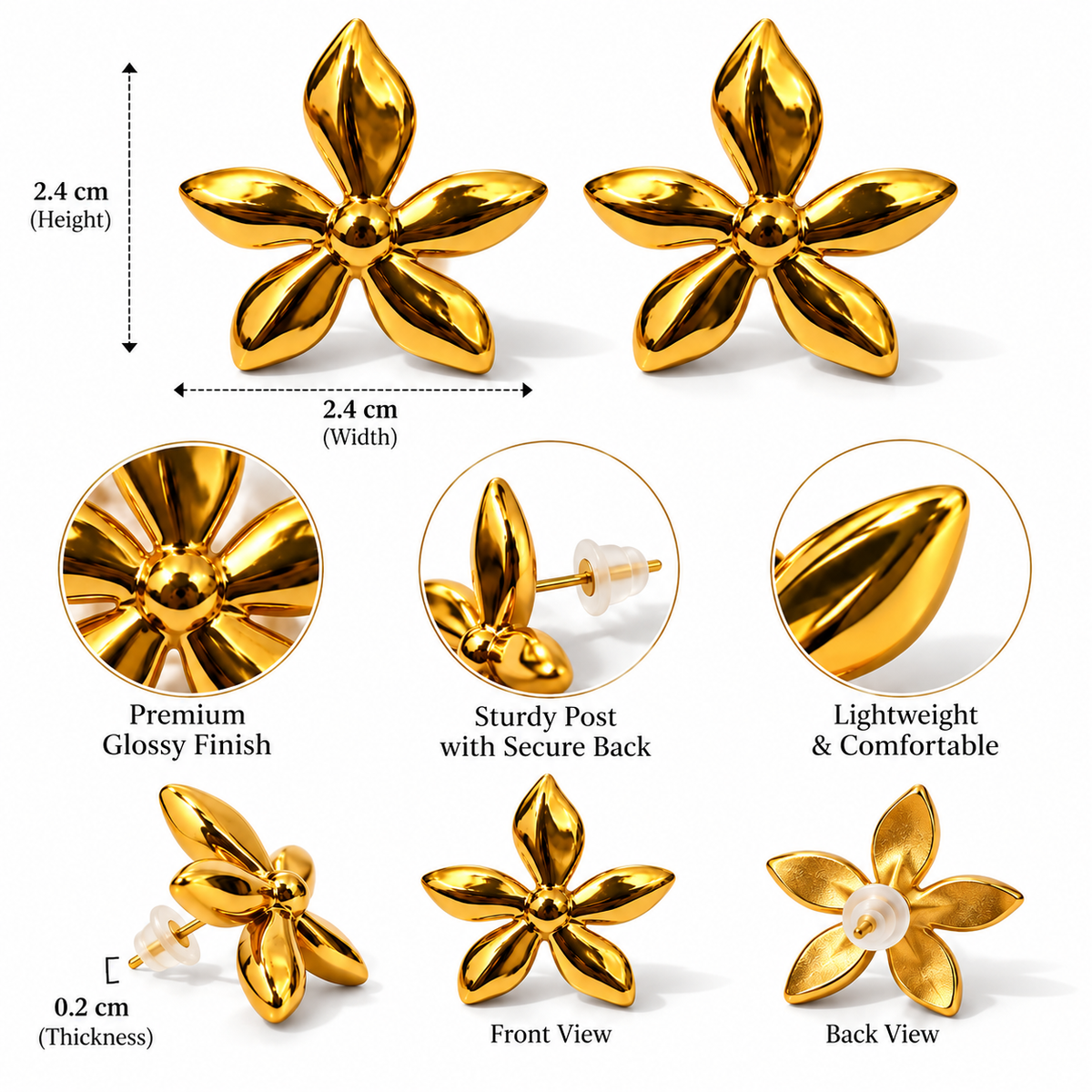 Golden Petal Stud Earrings | Anti Tarnish Floral Jewelry for Women