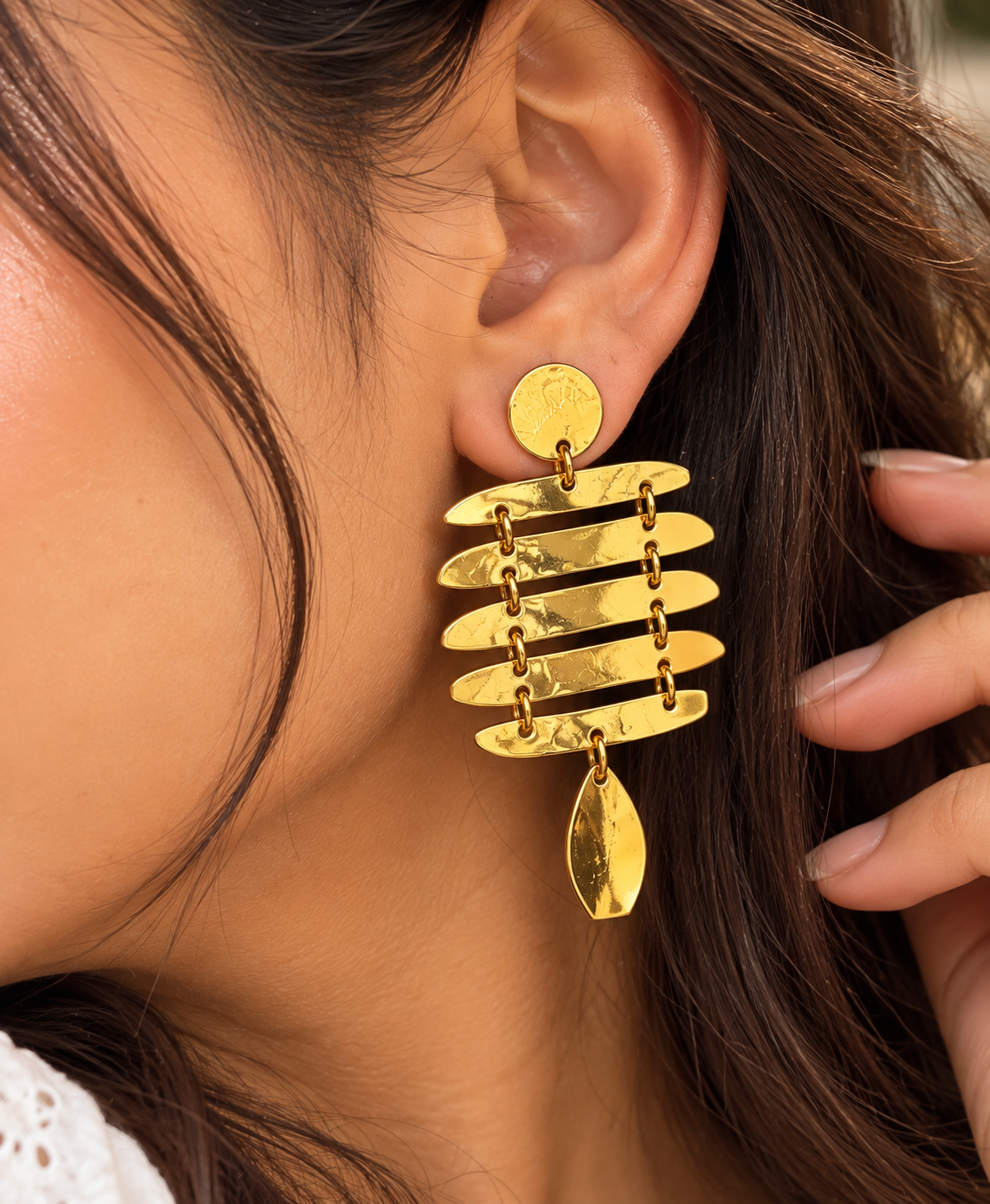 Wishberrie Aurelia Anti Tarnish Gold Statement Earrings for Women | Geometric Drop Earrings