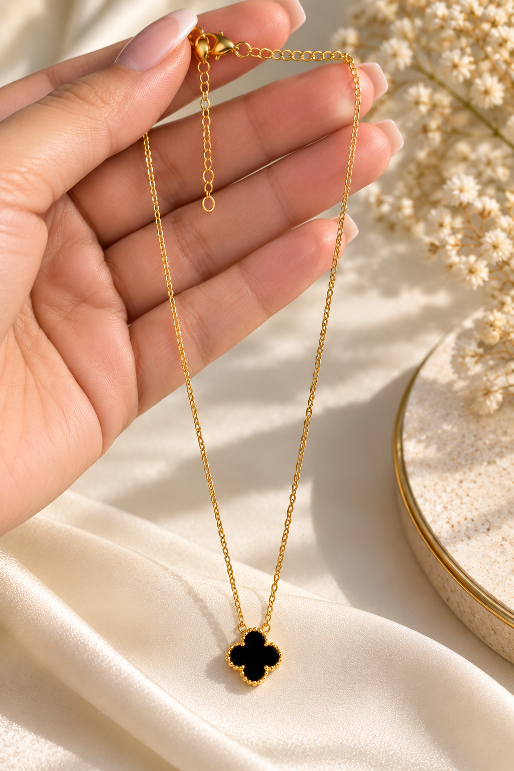 Black Clover Pendant Necklace for Women | Elegant Gold-Tone Statement Pendant
