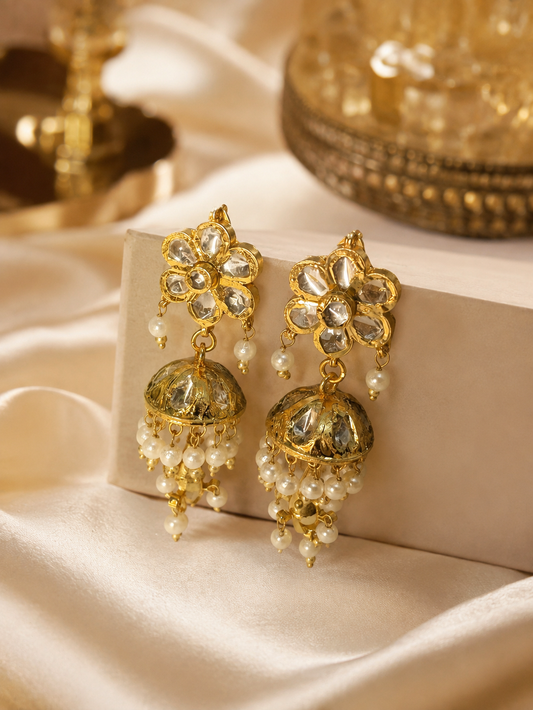 Lucknow Kundan Floral Jhumka