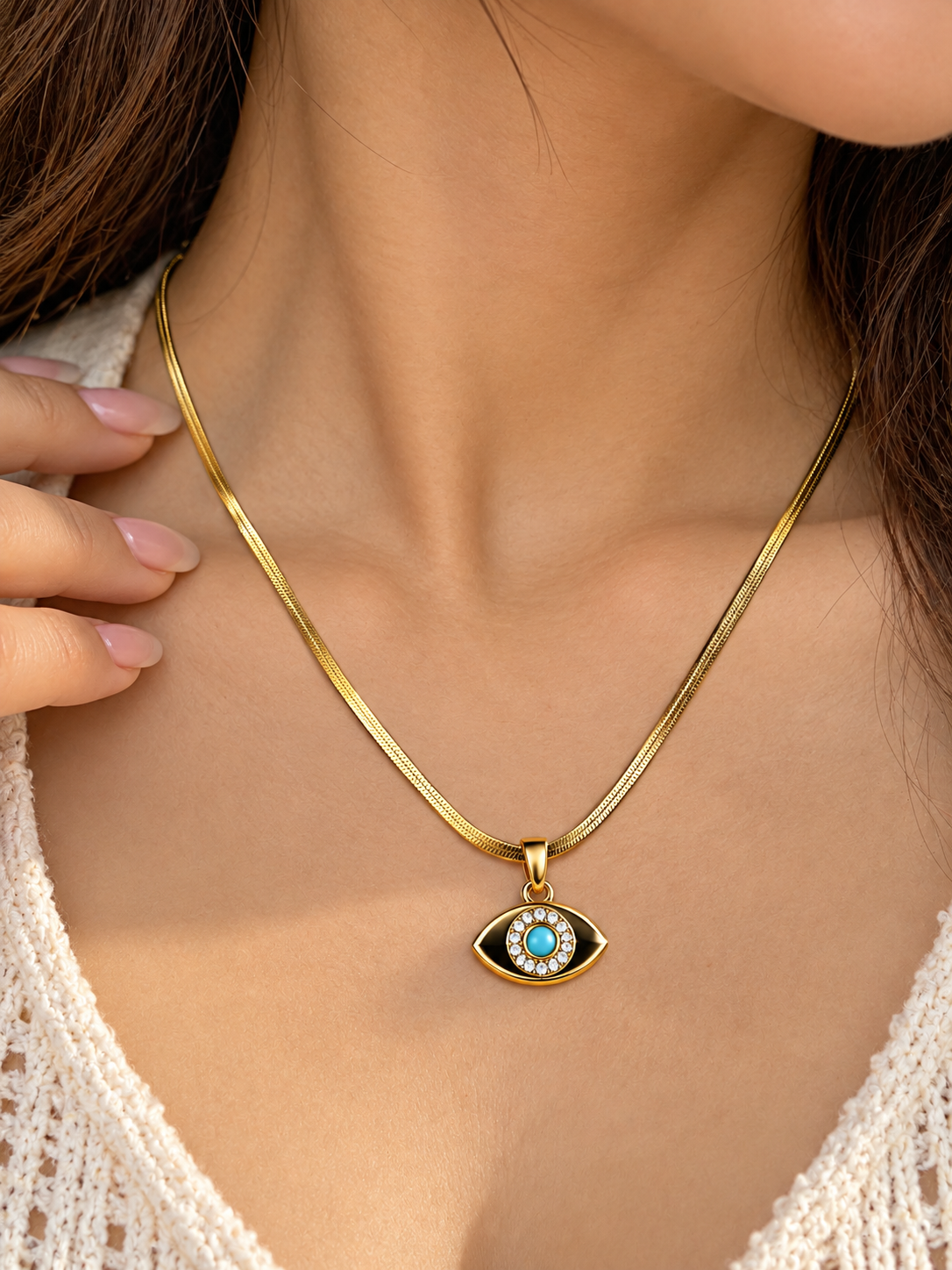 Anti Tarnish Evil Eye Locket Pendant Necklace for Women | Gold-Tone Turquoise Pendant