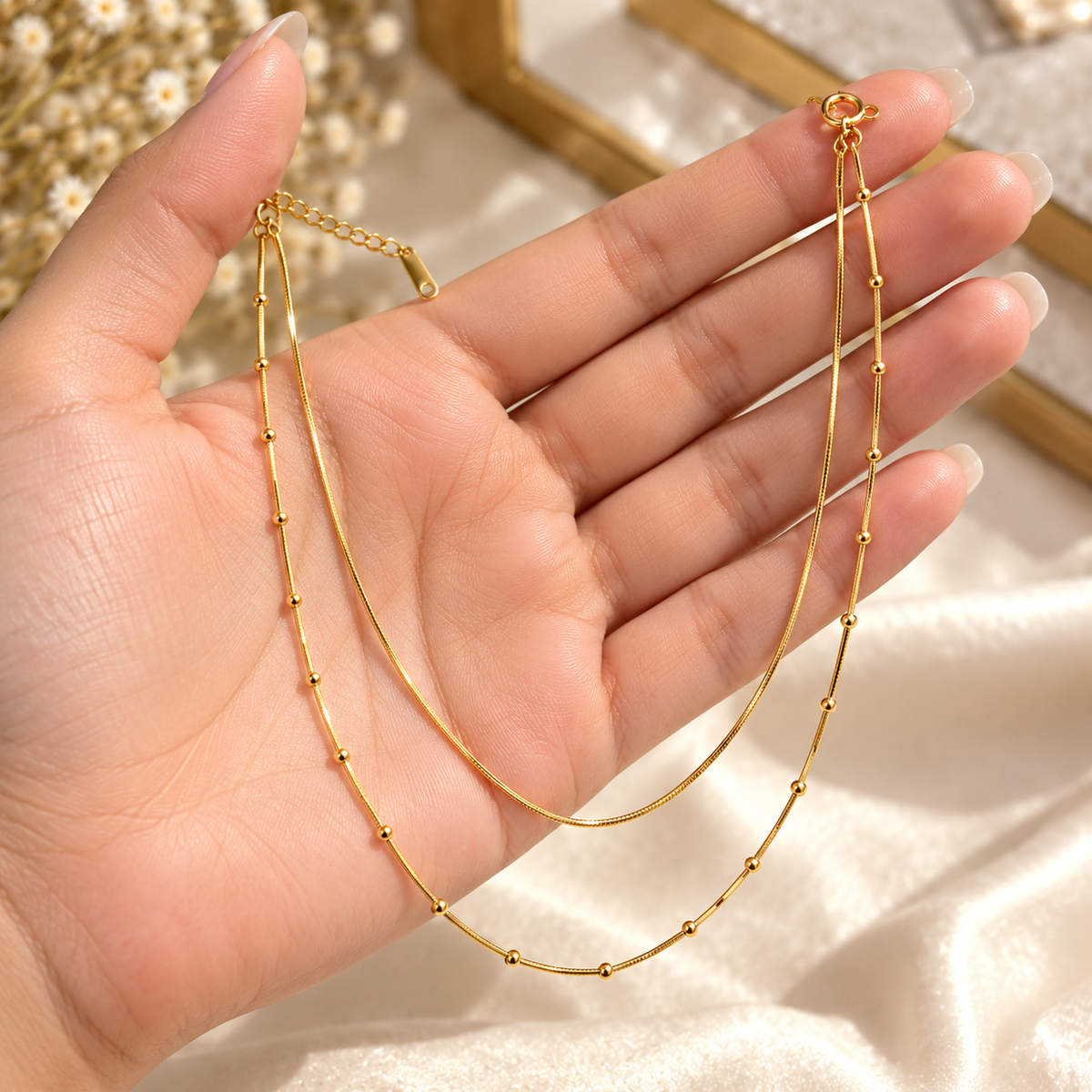 Anti Tarnish Double Layer Gold Chain Necklace for Women | Elegant Layered Chain Necklace