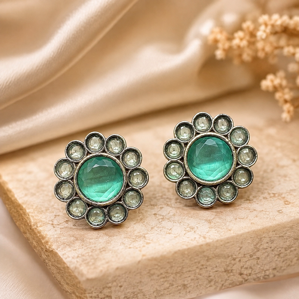 Mint Green Onyx Bloom Studs