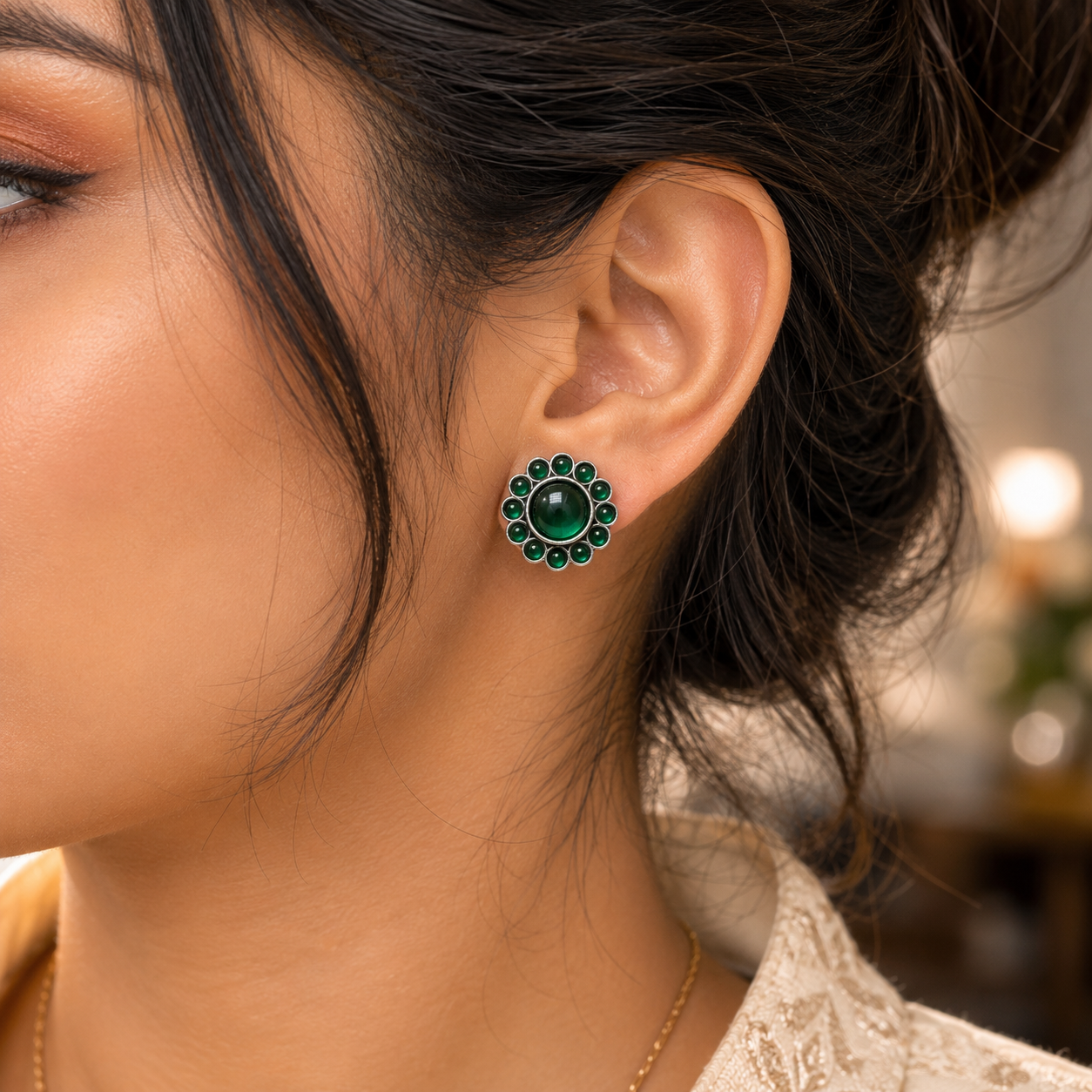 Dark Green Onyx Bloom Studs