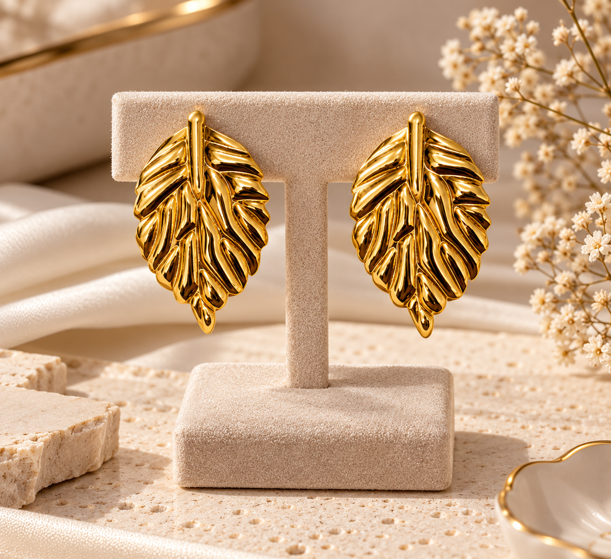 Anti-Tarnish Leaf Earrings for Women | Gold Finish Statement Earrings