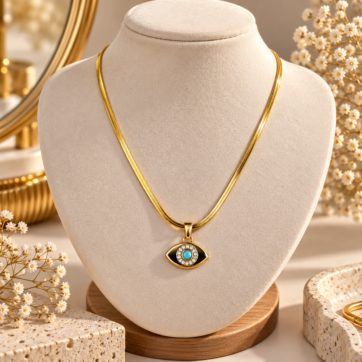 Anti Tarnish Evil Eye Locket Pendant Necklace for Women | Gold-Tone Turquoise Pendant