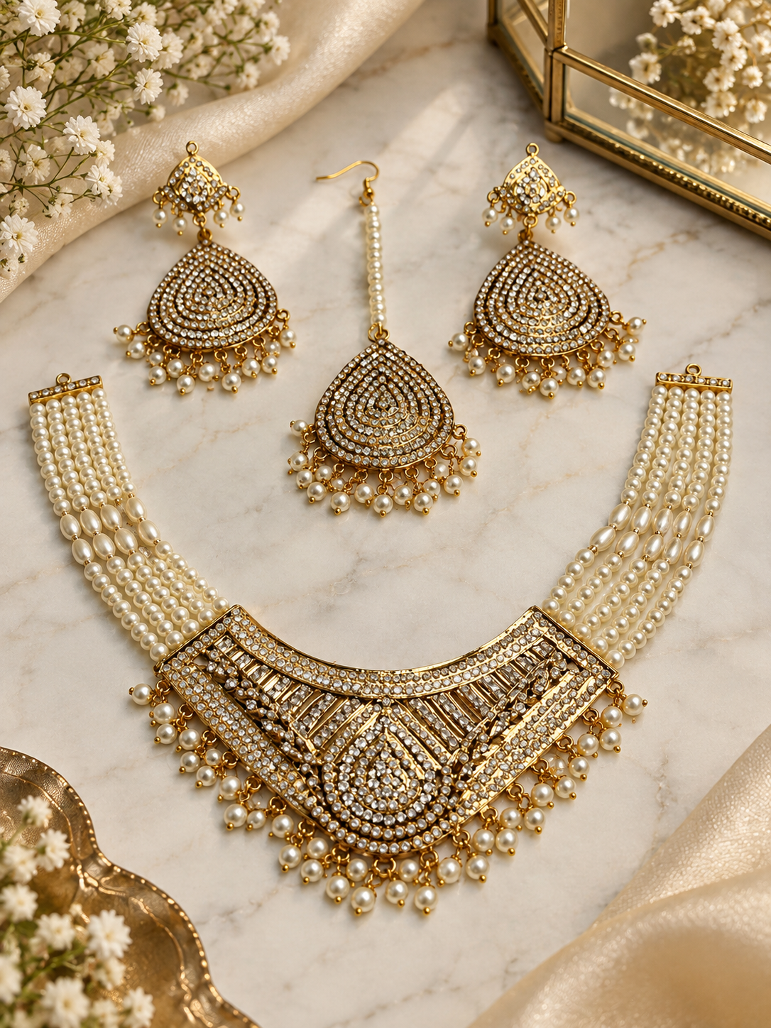 Hyderabadi Kundan Pearl Statement Necklace