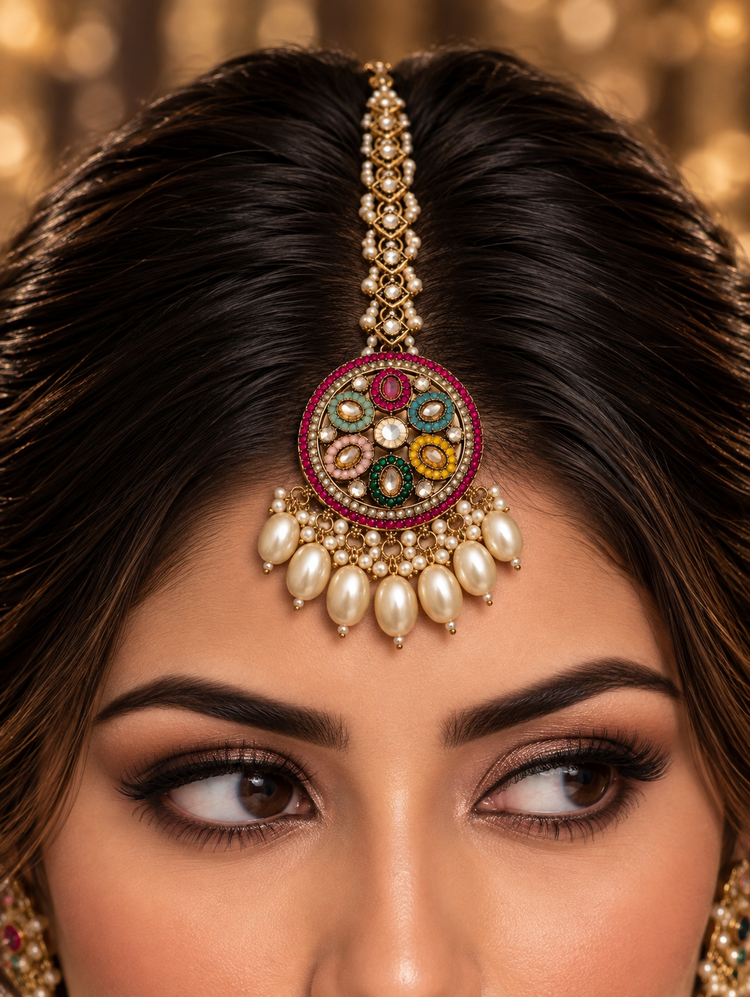 Multicolor Meenakari Pearl Statement Maang Tikka