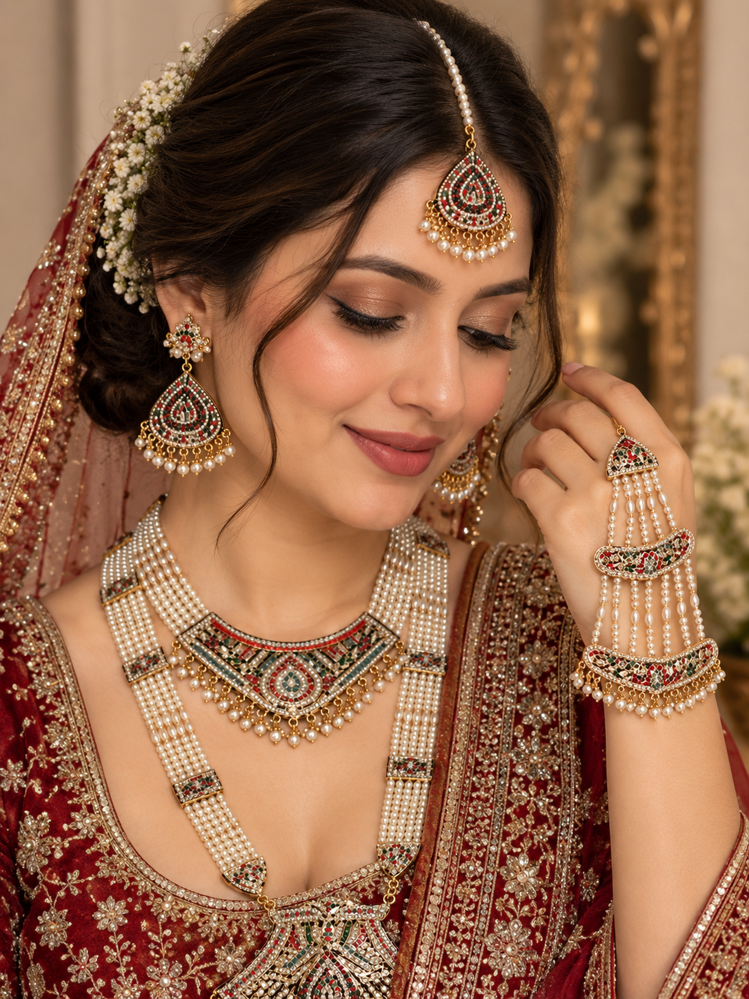 Royal Hyderabadi Jadau Pearl Bridal Jewellery Set