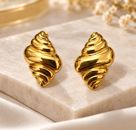 Gold Spiral Shell Earrings for Women | Statement Stud Earrings