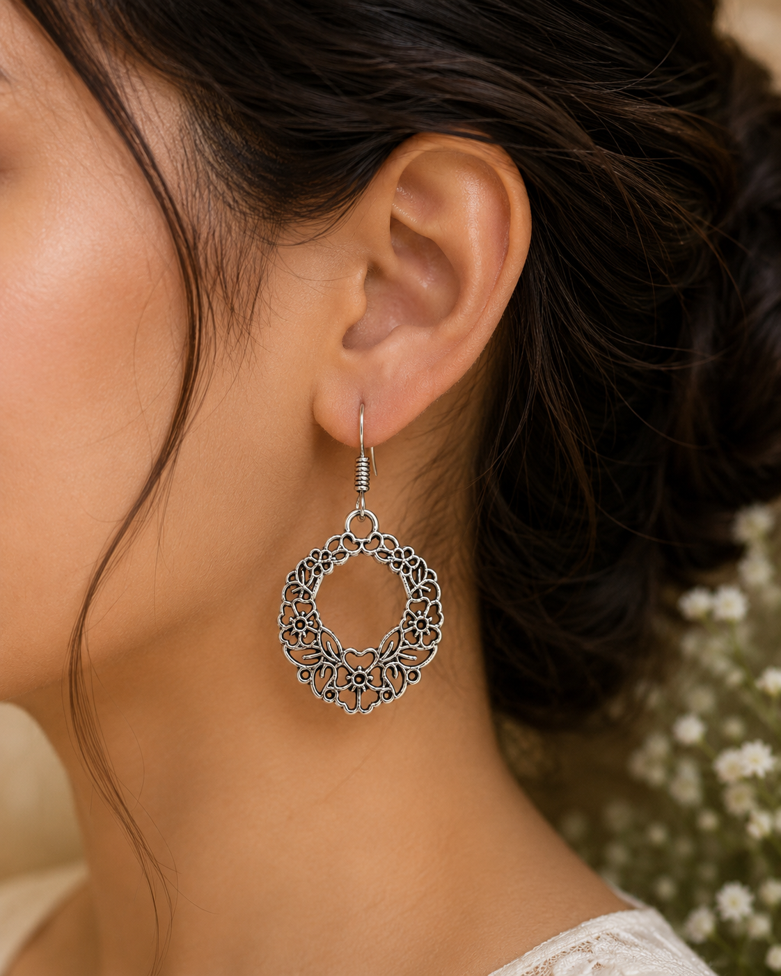 Floral Vintage Hoop Earrings