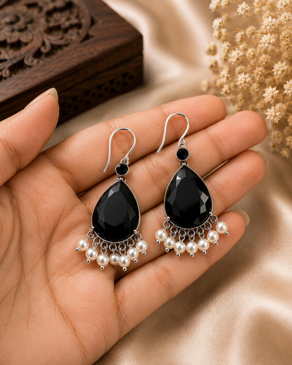 Midnight Pearl Drop Earrings