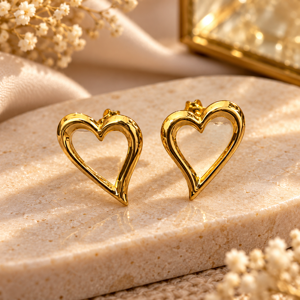 Gold Heart Stud Earrings for Women | Minimalist Love Heart Earrings