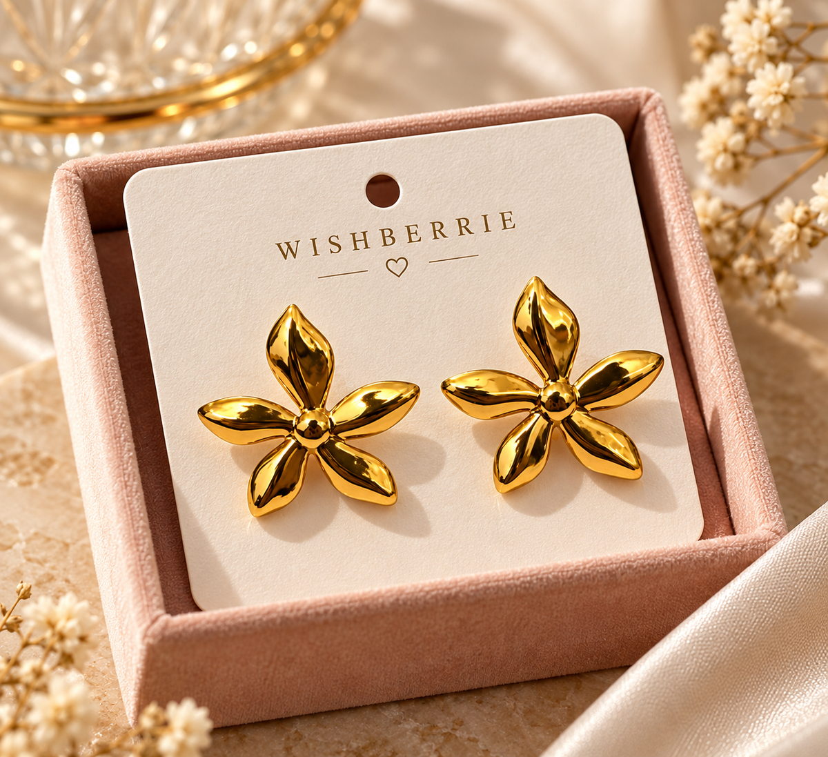 Golden Petal Stud Earrings | Anti Tarnish Floral Jewelry for Women