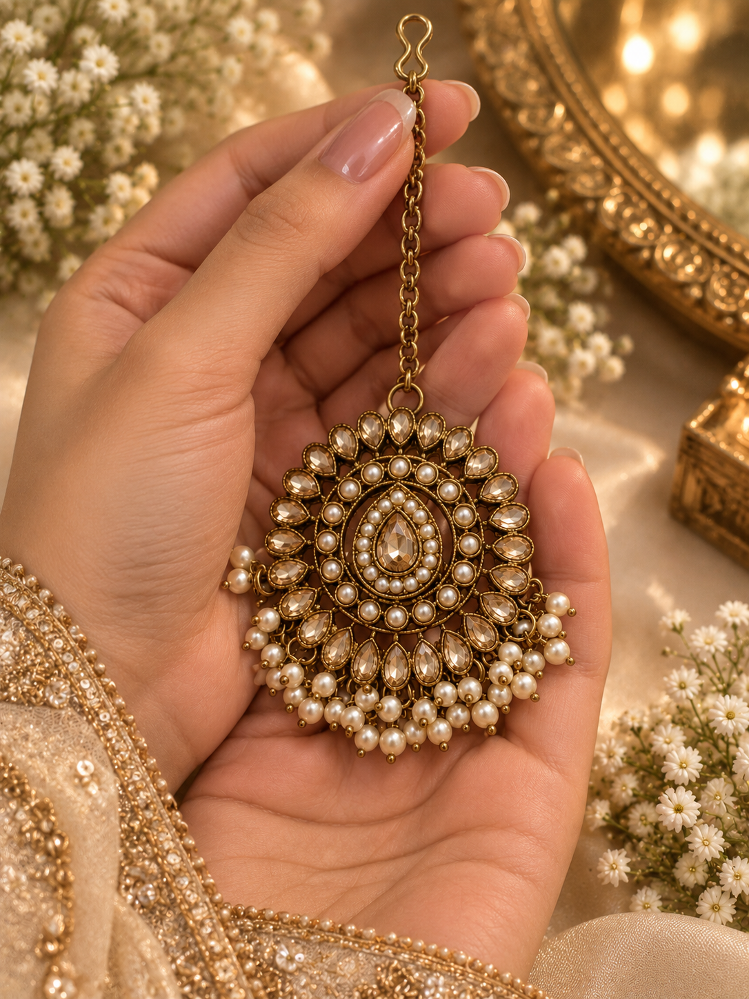 Kundan Pearl Bridal Mangteeka