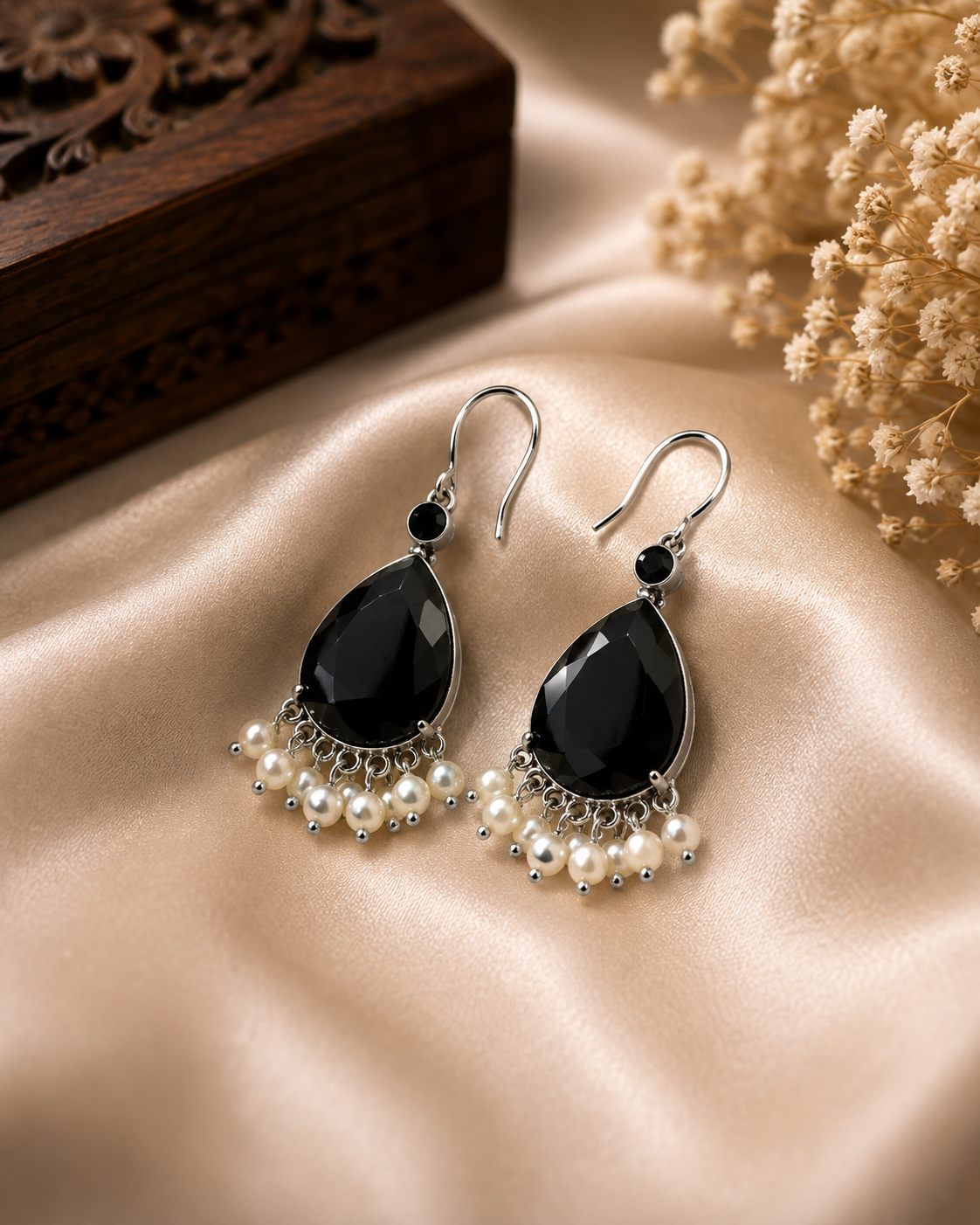 Midnight Pearl Drop Earrings
