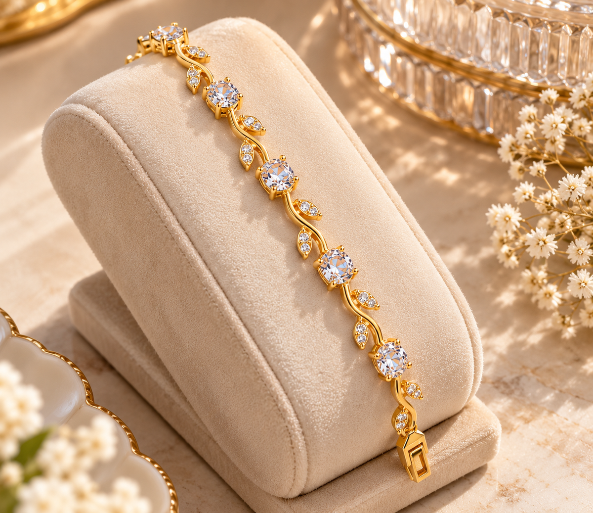 Tulip CZ Vine Bracelet for Women | Elegant Floral Gold-Plated Bracelet
