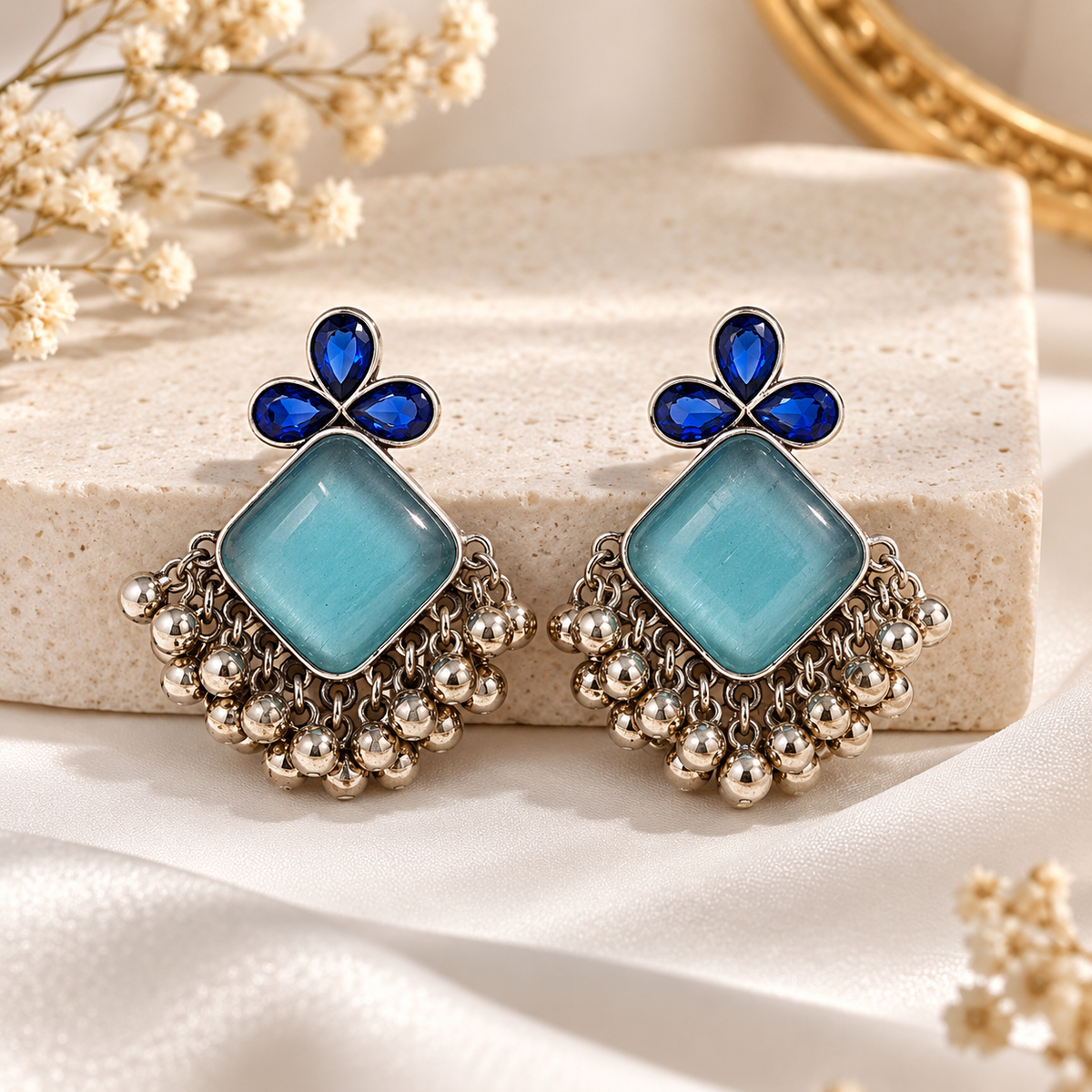 Royal Blue & Turquoise Silver Statement Earrings