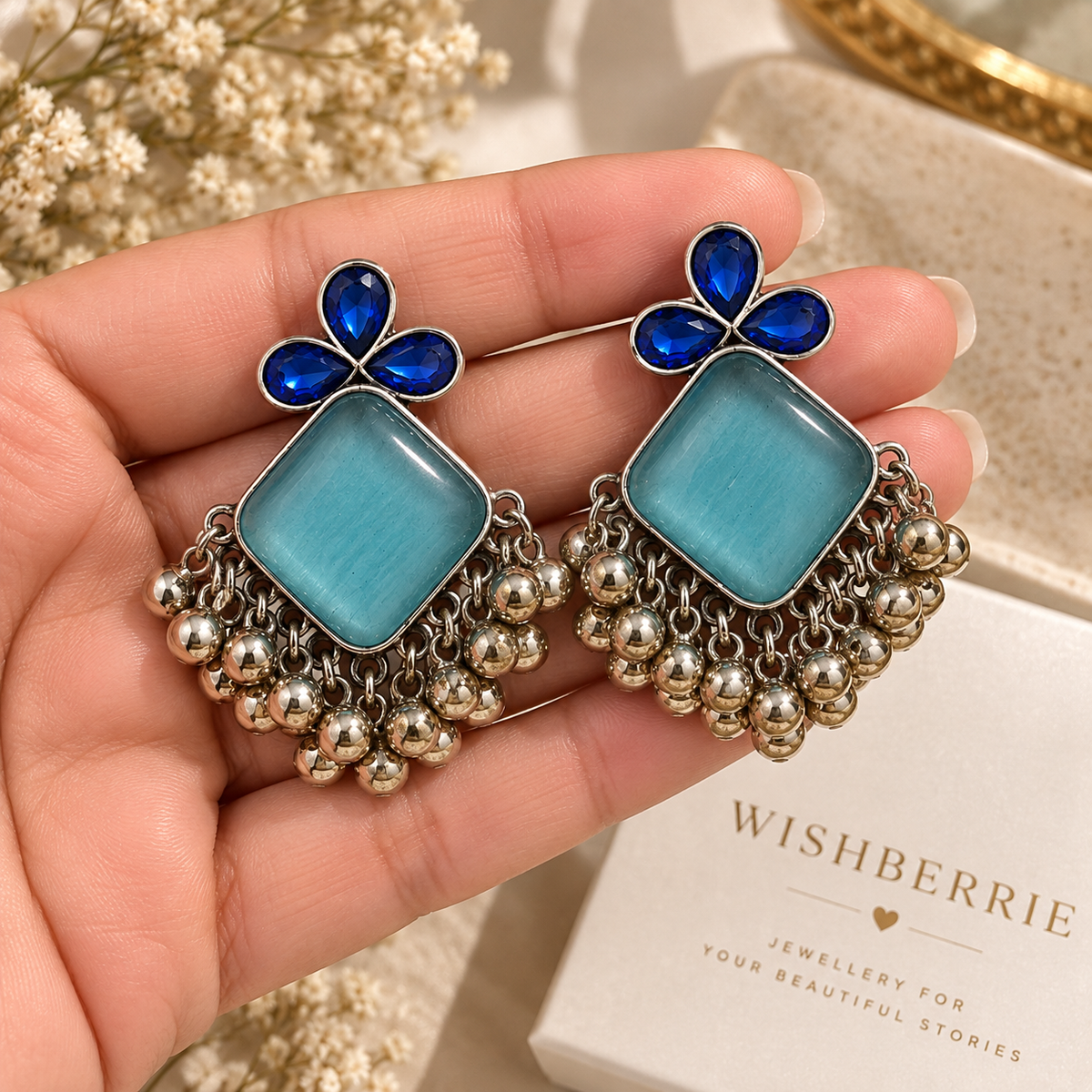 Royal Blue & Turquoise Silver Statement Earrings